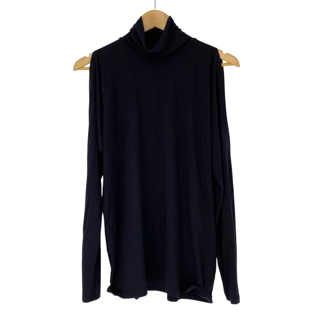Athleta Women's Black Long Sleeve Cold Shoulder Turtleneck Top Sz Medium - Picture 3 of 14